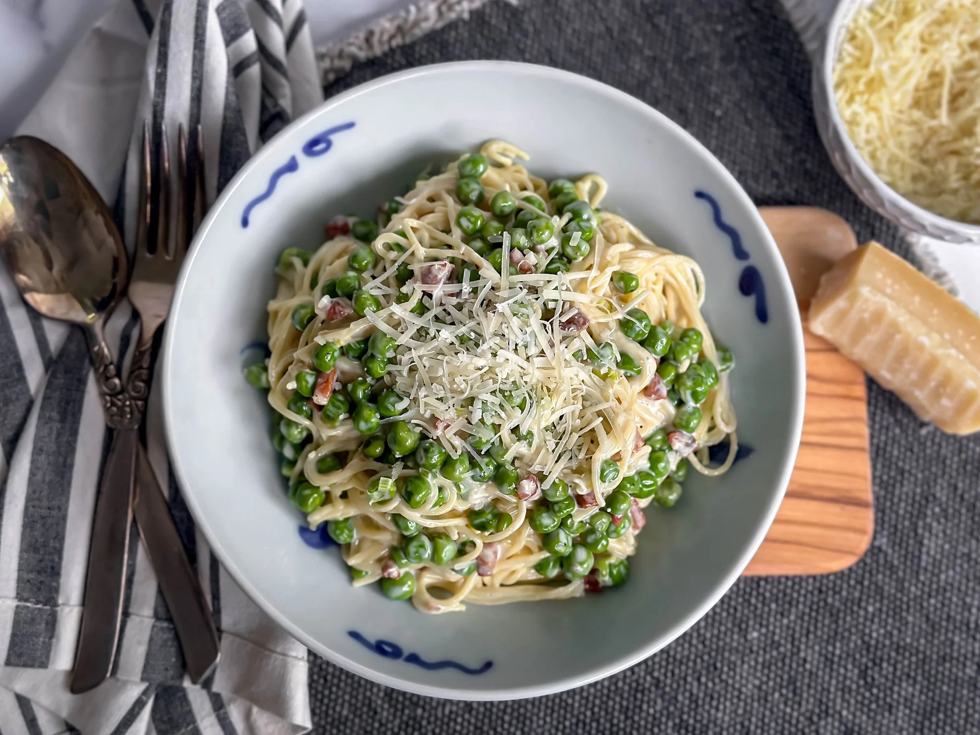 Creamy Parmesan Pasta with Pancetta and Peas Recipe
